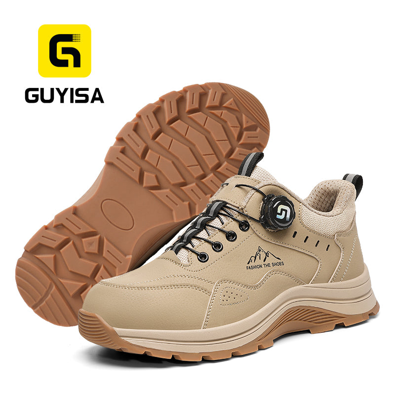 GUYISA 5039S-1 Khaki Low Top All-Season Work Safety Shoes, EU Steel Toe Anti-Smash, Solid Dual Density PU Outsole, Microfiber Steel Wire Cloth & Sandwich Mesh Labor Footwear