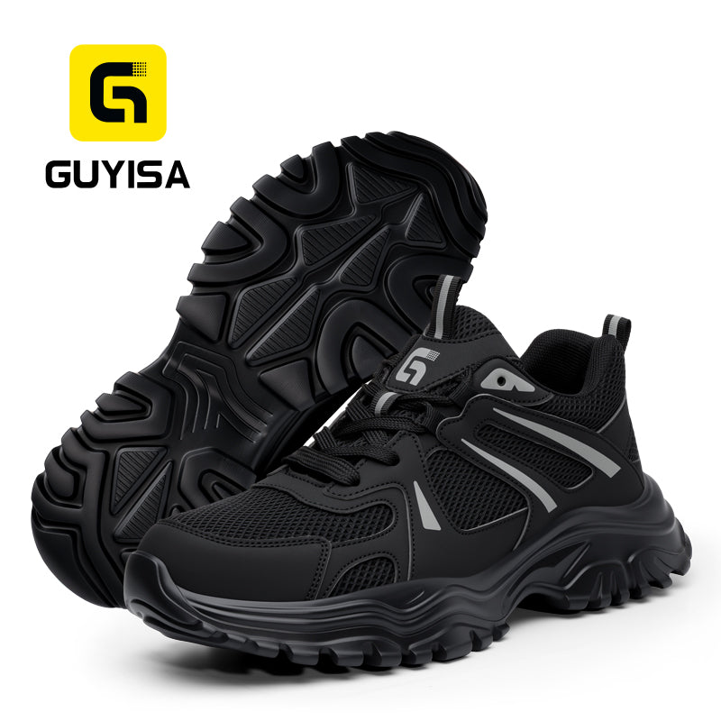 GUYISA 6079 Dad Style Safety Shoes, EU Steel Toe, Puncture-Proof, Rubber-Plastic Outsole, Microfiber & Steel Wire Mesh Upper