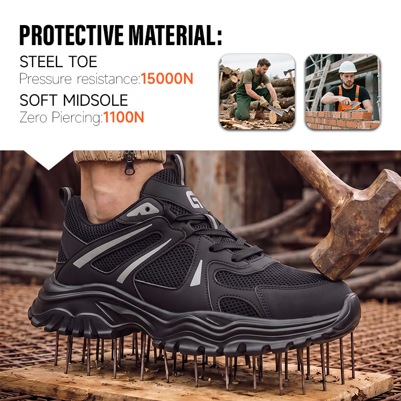 GUYISA 6079 Dad Style Safety Shoes, EU Steel Toe, Puncture-Proof, Rubber-Plastic Outsole, Microfiber & Steel Wire Mesh Upper