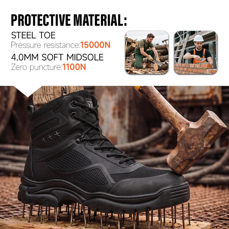 GUYISA Industrial Safety Boots Anti-Slip Rubber Sole Steel Toe Work Boot for Men