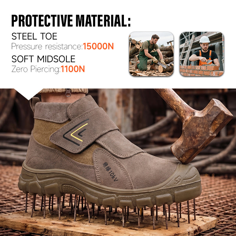 GUYISA Welder Safety Shoes | 10KV Insulated, Plastic Toe Anti-Smash Anti-Puncture, Four-Season Low-top Khaki