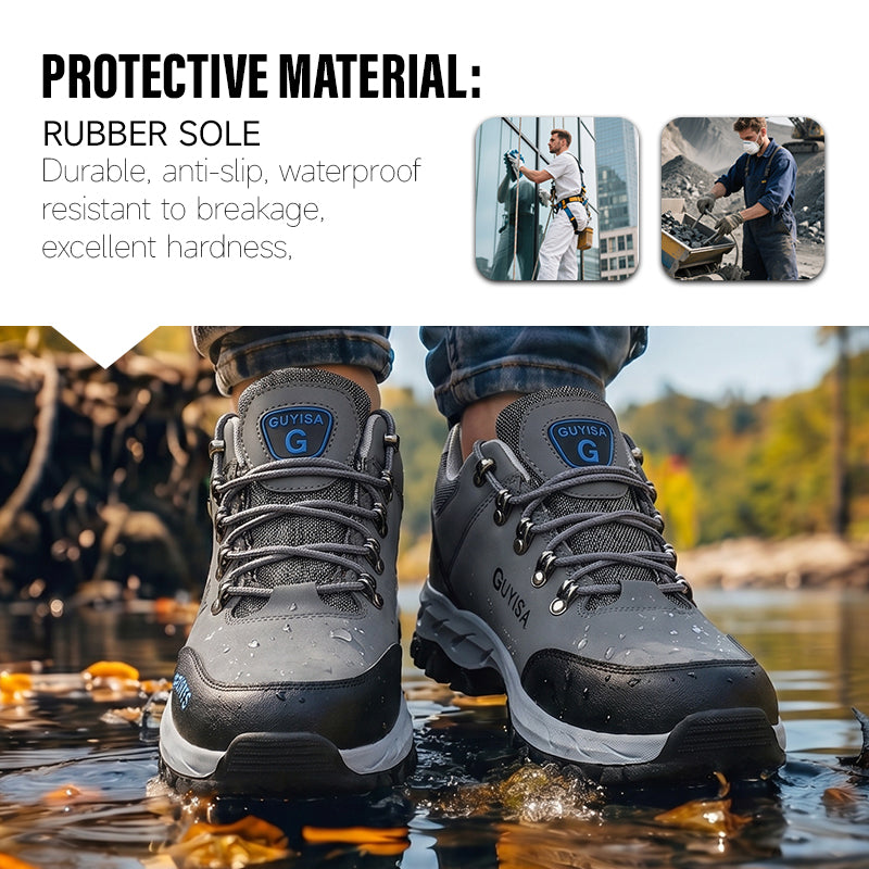 GUYISA Men's High Quality Waterproof Leather Safety Shoes Anti-Smashing Steel Toe with Wear-Resistant Feature