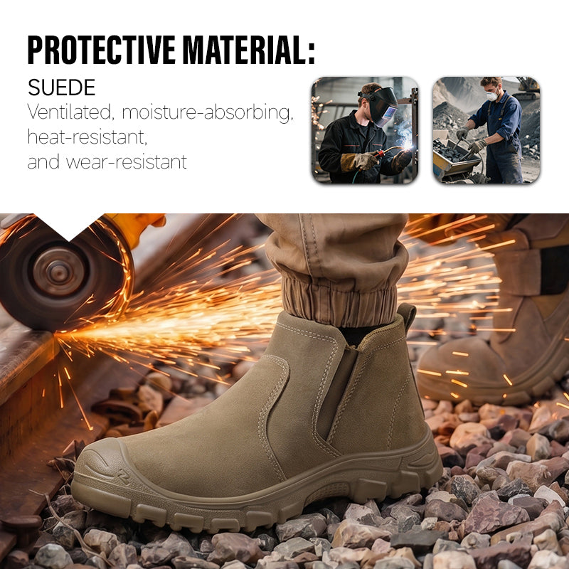 GUYISA 6060 Welding Safety Shoes, EU Steel Toe, Puncture-Proof, Solid Dual-Density PU Sole, Suede Leather Upper