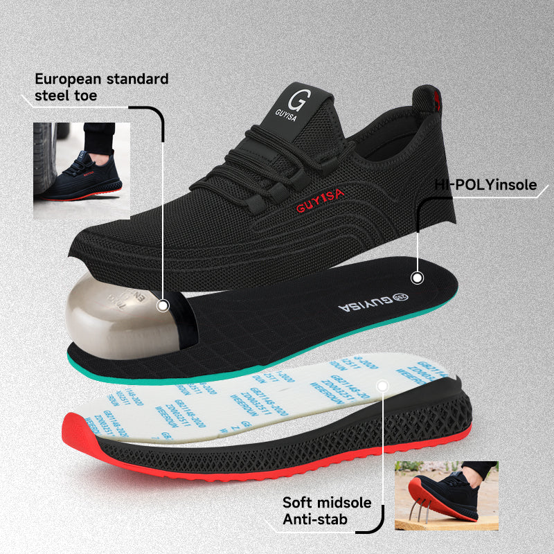GUYISA High-quality All-season Wear-resistant Fashion Men's Oversized Steel Toe Safety Work Shoes