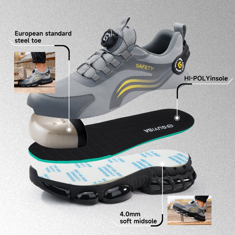 GUYISA Work Shoes for Man Sneakers Grey Construction Steel Toe Safe Shoes Anti-smashing Work Safety Shoes