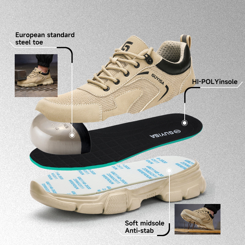 GUYISA Men's Safety Shoes Work Sports Shoes European Standard Steel Toe Safety Shoes