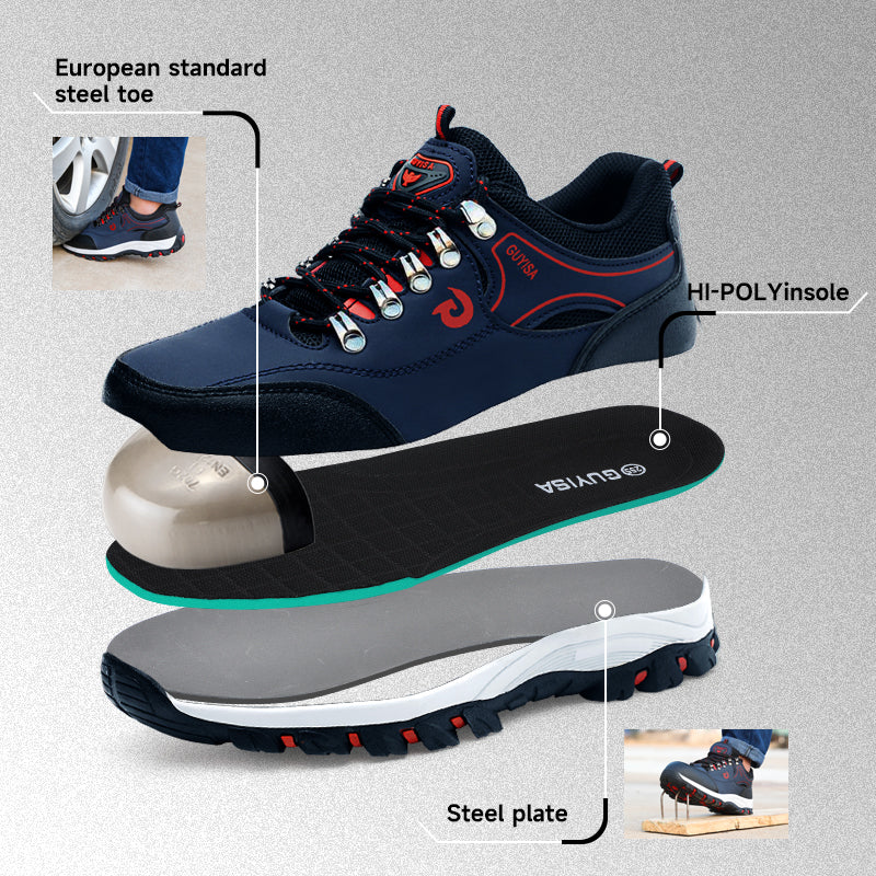 GUYISA Men's Lightweight Steel Toe Work Shoes Sports Style Anti-Slip and Puncture-Proof Mesh Insole for Summer
