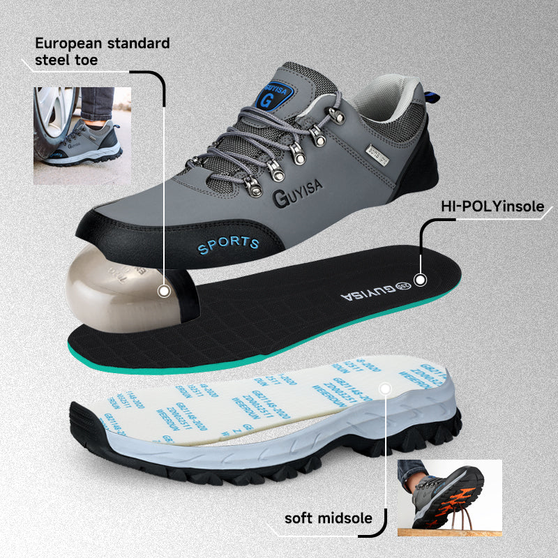 GUYISA Men's High Quality Waterproof Leather Safety Shoes Anti-Smashing Steel Toe with Wear-Resistant Feature