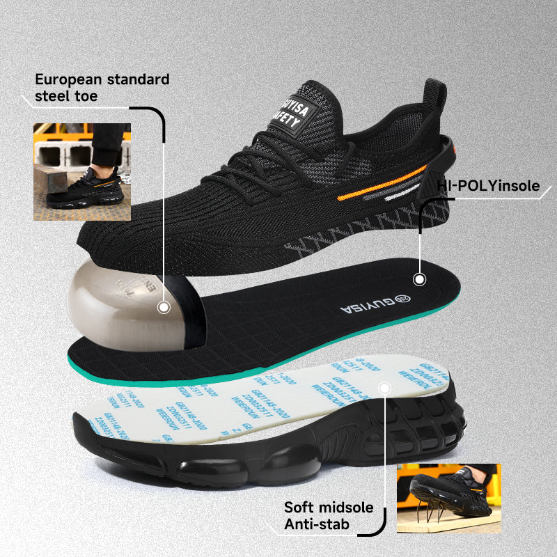 GUYISA Ultra-Light Safety Shoes European Standard Steel Toe Fashion Working Shoes Winter Rubber Mesh Fabric Insoles