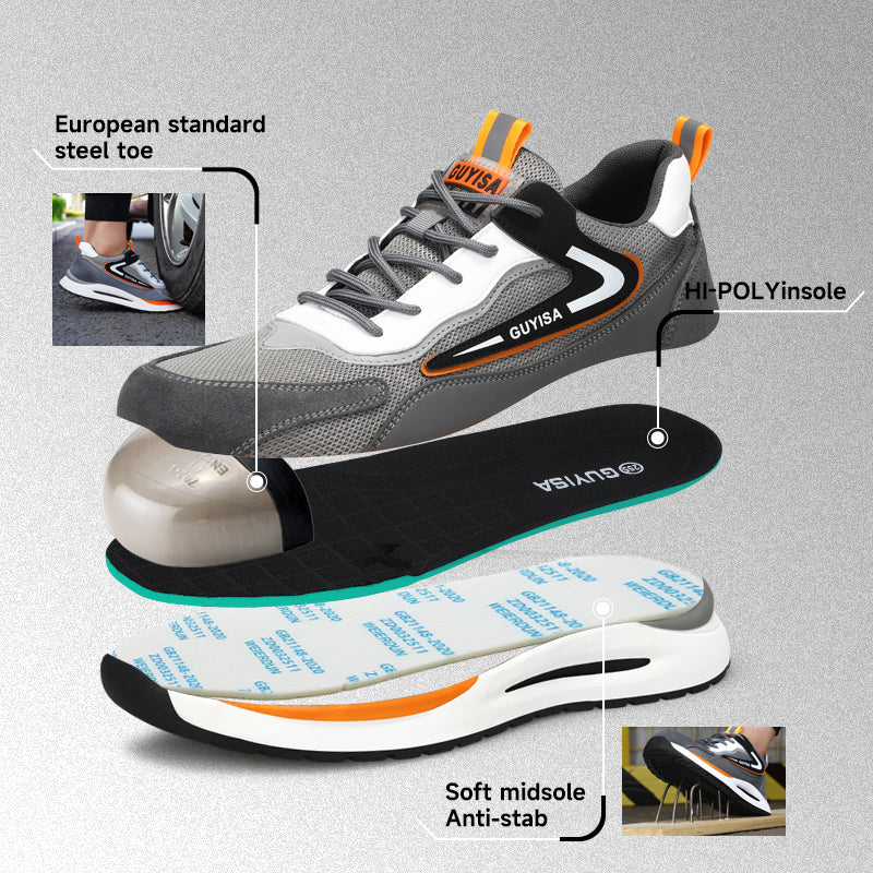 GUYISA Brand Labor protection Shoes Men's Fashion Design Non-slip Anti-samsh Outdoor Work Steel Toe Safety Shoes