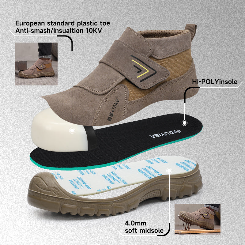 GUYISA Welder Safety Shoes | 10KV Insulated, Plastic Toe Anti-Smash Anti-Puncture, Four-Season Low-top Khaki