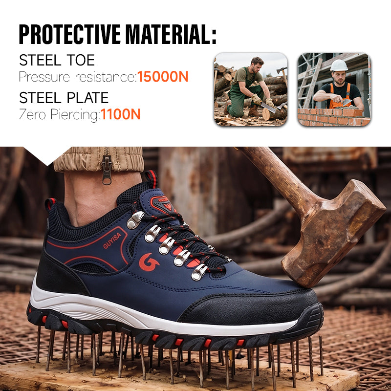 GUYISA Men's Lightweight Steel Toe Work Shoes Sports Style Anti-Slip and Puncture-Proof Mesh Insole for Summer