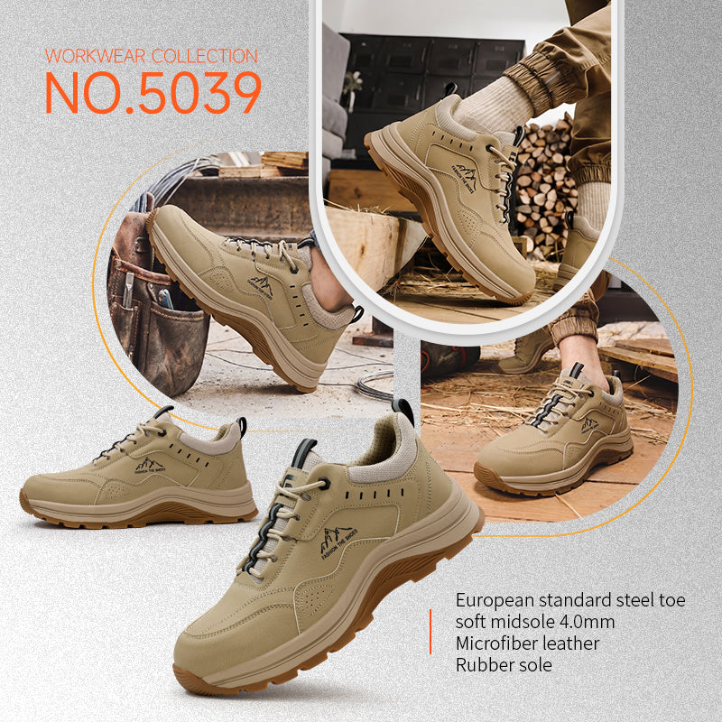 GUYISA Leisure Series Microfiber Upper European Standard Steel Toe Rubber Sole New Style Yellow-brown Safety Shoes