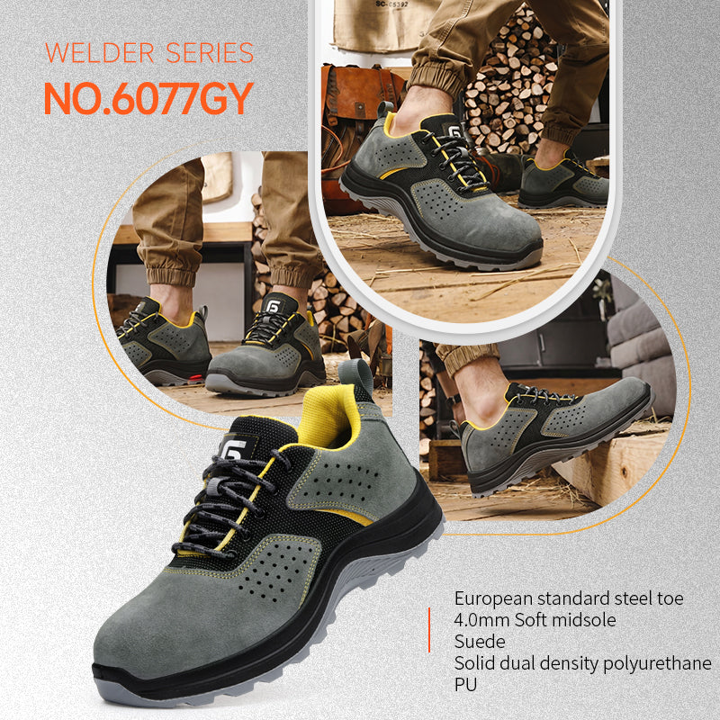 GUYISA 6077GY Welding Safety Shoes, Steel Toe Anti-Smash,Dual Density PU Sole
