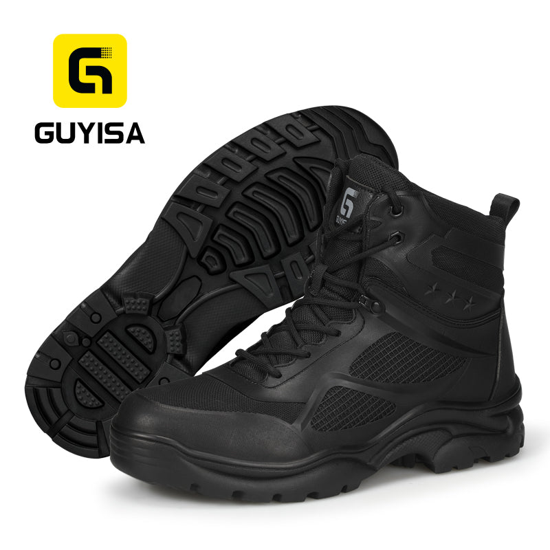GUYISA Industrial Safety Boots Anti-Slip Rubber Sole Steel Toe Work Boot for Men