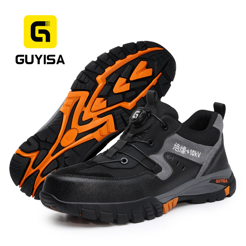 Black Hiking Work Safety Shoes GUYISA 1109KV-2, EU Composite Toe 10KV Insulation Anti-Smash Puncture-Proof Rubber Outsole