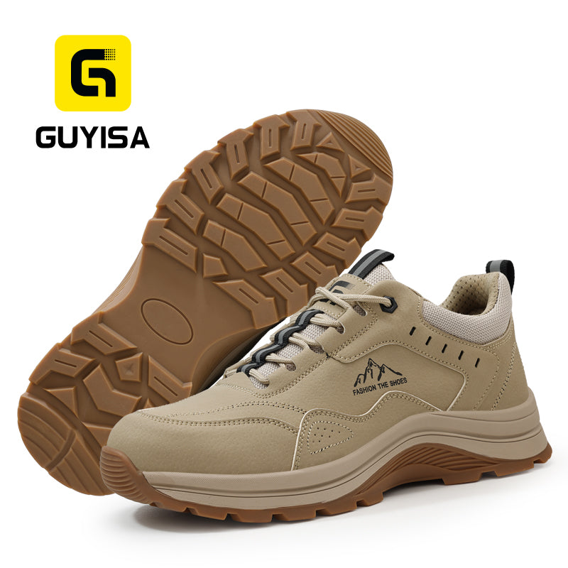 GUYISA Leisure Series Microfiber Upper European Standard Steel Toe Rubber Sole New Style Yellow-brown Safety Shoes