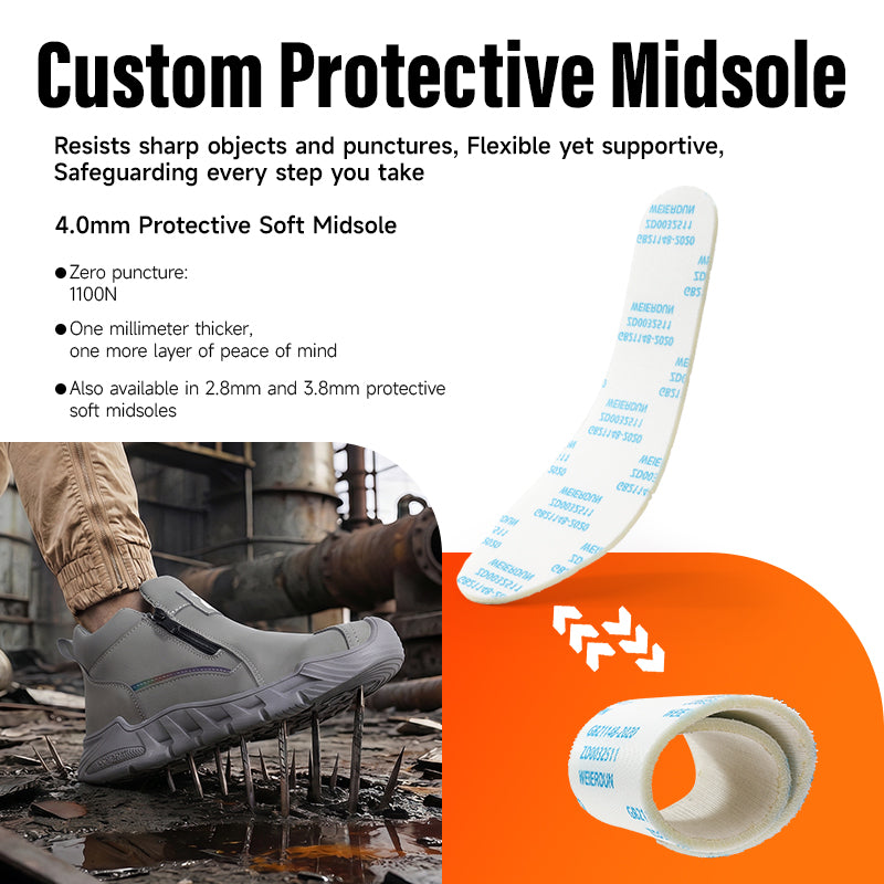 GUYISA 6078GY Grey Work Safety Shoes, EU Steel Toe Anti-Smash Anti-Puncture Rubber Sole Microfiber Upper
