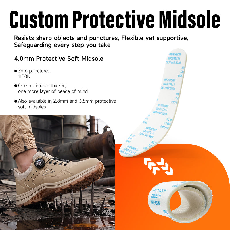 GUYISA 5039S-1 Khaki Low Top All-Season Work Safety Shoes, EU Steel Toe Anti-Smash, Solid Dual Density PU Outsole, Microfiber Steel Wire Cloth & Sandwich Mesh Labor Footwear