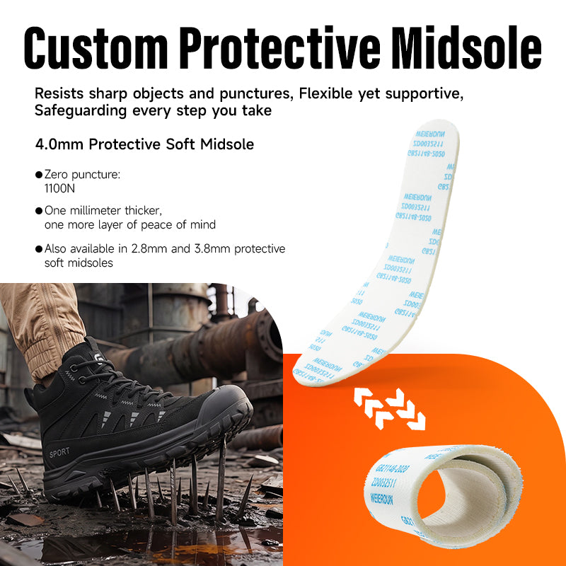 GUYISA 6080GBK Safety Boot, Work Series Euro Standard Steel Toe Anti‑Smash Anti‑Puncture, Rubber‑Plastic Outsole Microfiber Fly Mesh Black All‑Season New Work Footwear