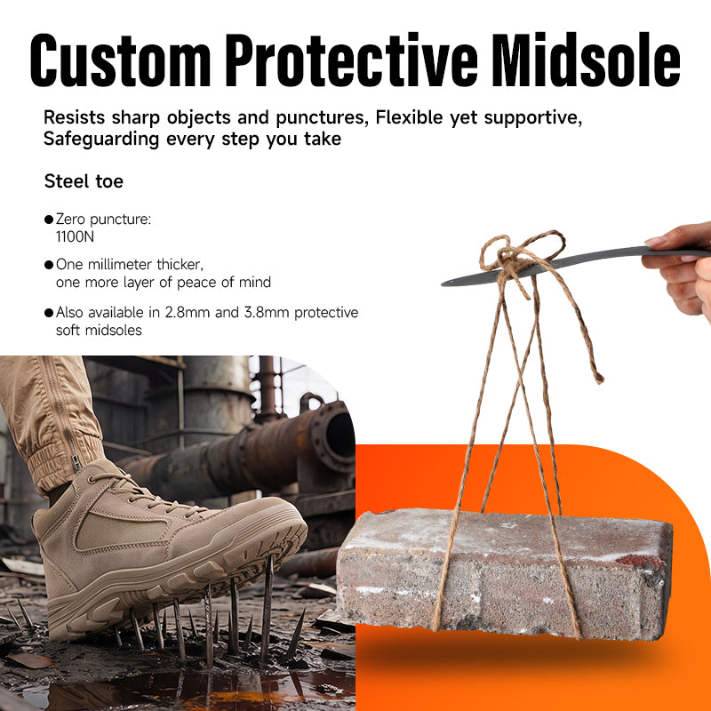GUYISA 5115BN Low Cut Safety Work Shoes, Anti Smash Anti Puncture Industrial Footwear, EU Steel Toe & Steel Plate, Double Density Solid PU Sole, Suede Canvas Fly Mesh Breathable Four Seasons Shoes Khaki