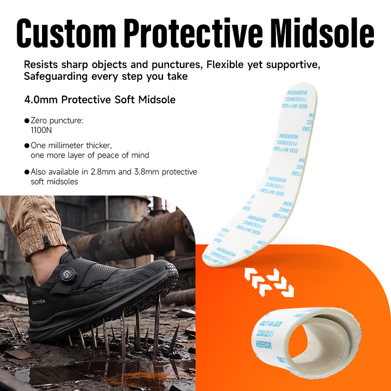 GUYISA 6096 Low‑Cut Safety Shoes, Four‑Season Sport‑Style Work Footwear, European Standard Steel Toe Cap, Anti‑Smash Anti‑Puncture, Rubber‑Plastic Outsole, Steel Wire & Fly‑Knit Mesh Upper, High‑Elastic Sponge Lining, Black New Safety Work Shoes