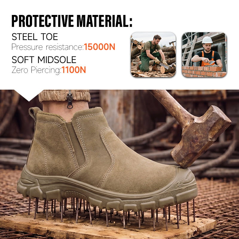 GUYISA 6060 Welding Safety Shoes, EU Steel Toe, Puncture-Proof, Solid Dual-Density PU Sole, Suede Leather Upper