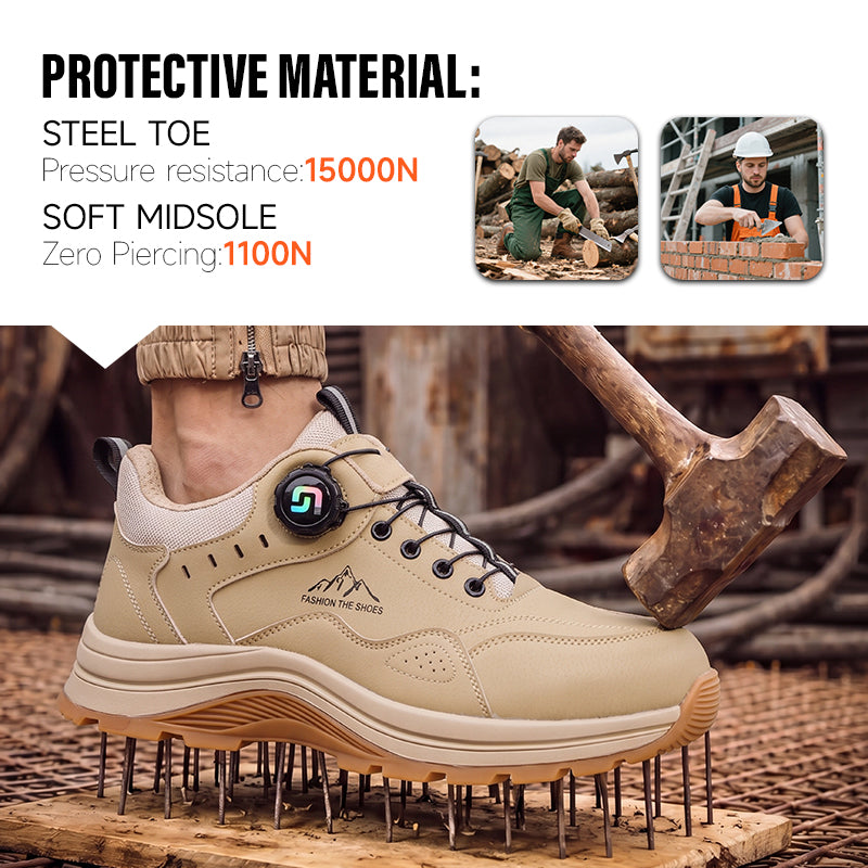 GUYISA 5039S-1 Khaki Low Top All-Season Work Safety Shoes, EU Steel Toe Anti-Smash, Solid Dual Density PU Outsole, Microfiber Steel Wire Cloth & Sandwich Mesh Labor Footwear