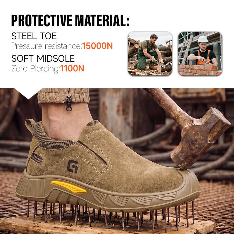 GUYISA 6059 Welding Safety Shoes, EU Steel Toe,  Solid Dual-Density PU Outsole & Suede Leather