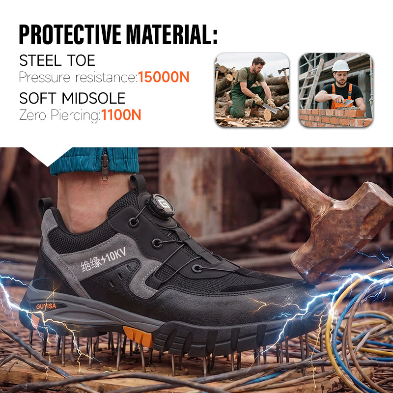 Black Hiking Work Safety Shoes GUYISA 1109KV-2, EU Composite Toe 10KV Insulation Anti-Smash Puncture-Proof Rubber Outsole