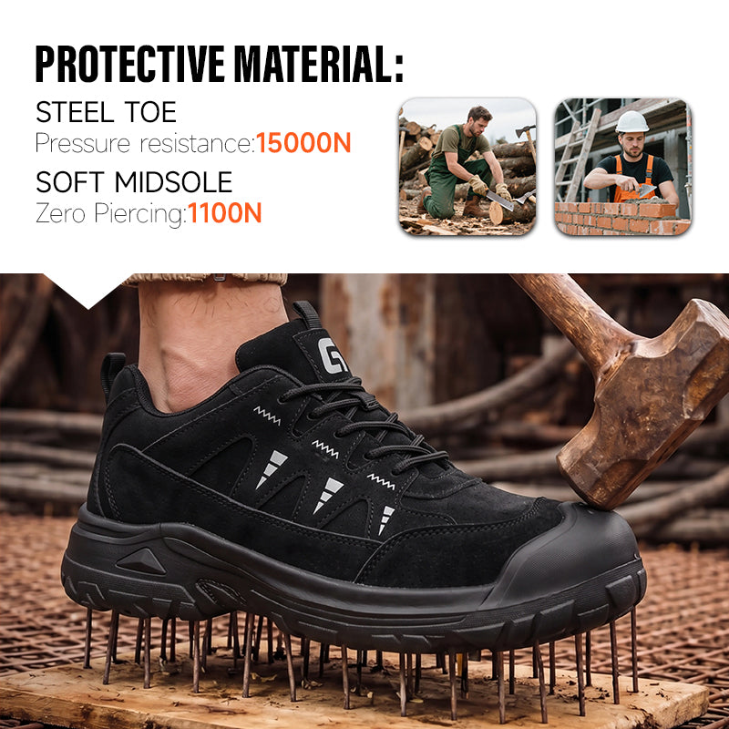 GUYISA 6080BK Hiking Safety Shoes EU Steel Toe Anti-Smashing Rubber Sole Microfiber Work Footwear