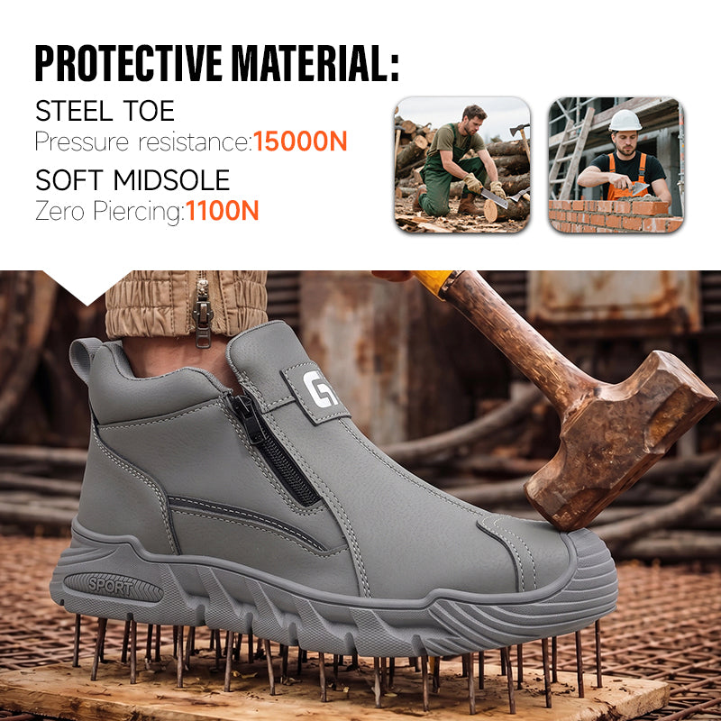 GUYISA 6078GY Grey Work Safety Shoes, EU Steel Toe Anti-Smash Anti-Puncture Rubber Sole Microfiber Upper
