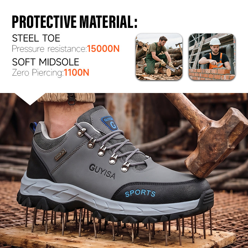 GUYISA Men's High Quality Waterproof Leather Safety Shoes Anti-Smashing Steel Toe with Wear-Resistant Feature