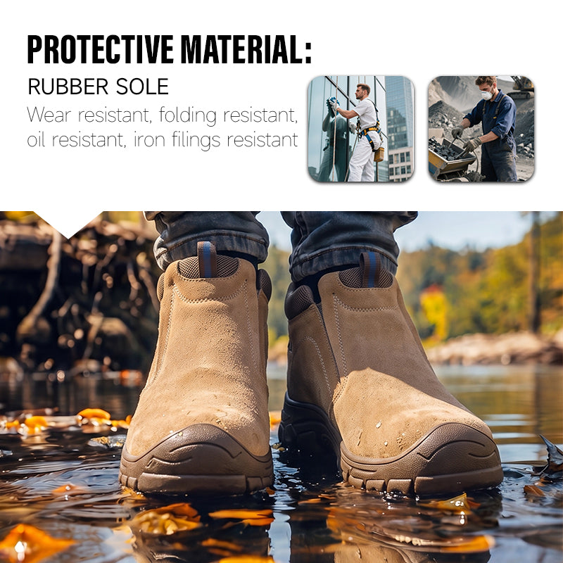 GUYISA 3025G High Top Welding Safety Shoes, Anti Smash Anti Puncture Work Shoes, EU Steel Toe & Steel Plate Sole, Rubber Outsole, Suede Leather Breathable Four Seasons Industrial Boots Brown
