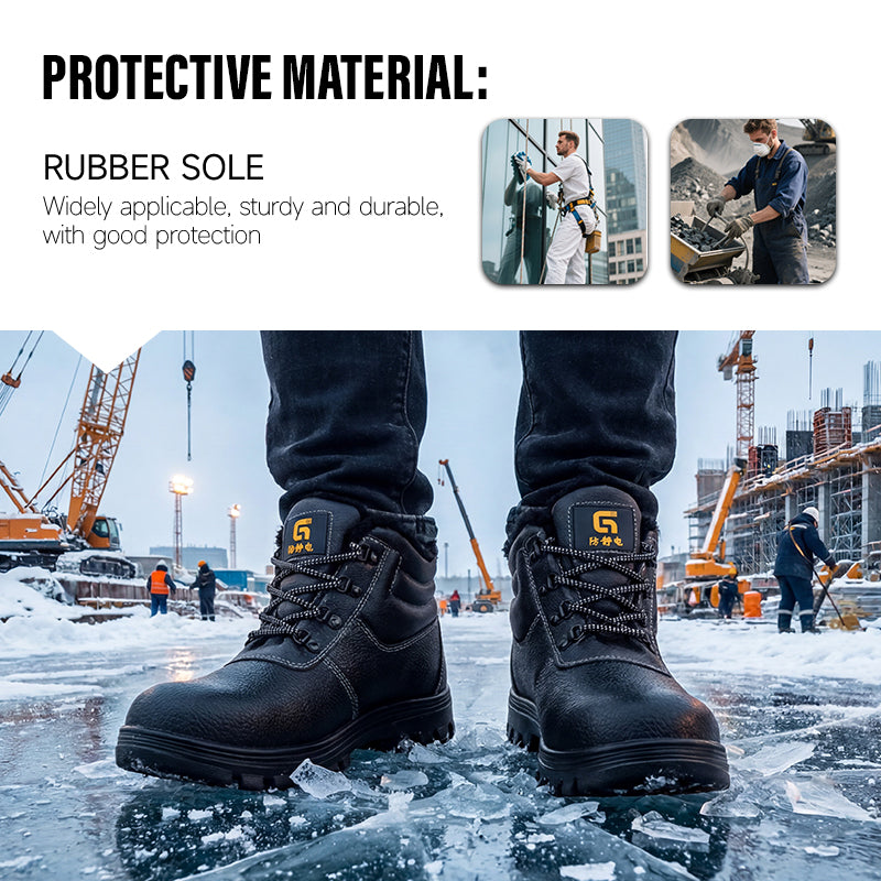 GUYISA 1077M Classic Safety Work Shoes, Black Split Leather, EU Steel Toe & Steel Midsole, Anti-Smash Anti-Puncture Anti-Static, SRA Slip Resistant Rubber Outsole, Warm Wool Composite Hi-Poly Insole