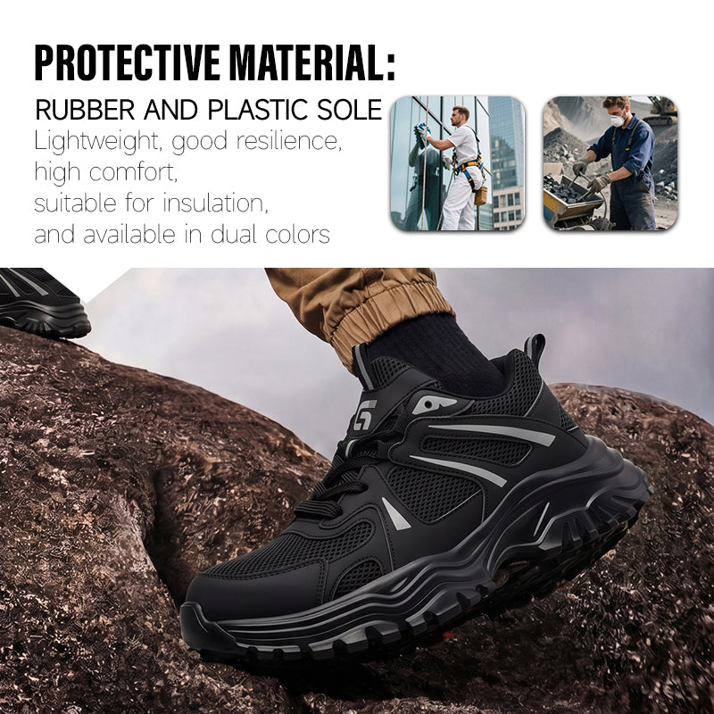 GUYISA 6079 Dad Style Safety Shoes, EU Steel Toe, Puncture-Proof, Rubber-Plastic Outsole, Microfiber & Steel Wire Mesh Upper