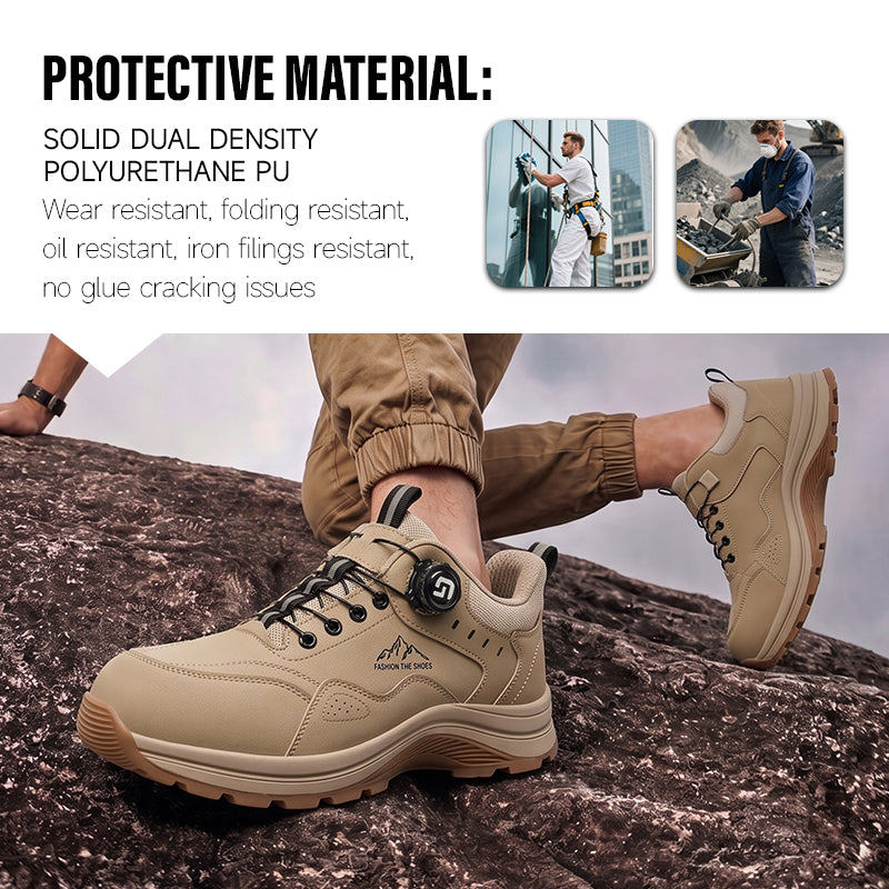 GUYISA 5039S-1 Khaki Low Top All-Season Work Safety Shoes, EU Steel Toe Anti-Smash, Solid Dual Density PU Outsole, Microfiber Steel Wire Cloth & Sandwich Mesh Labor Footwear