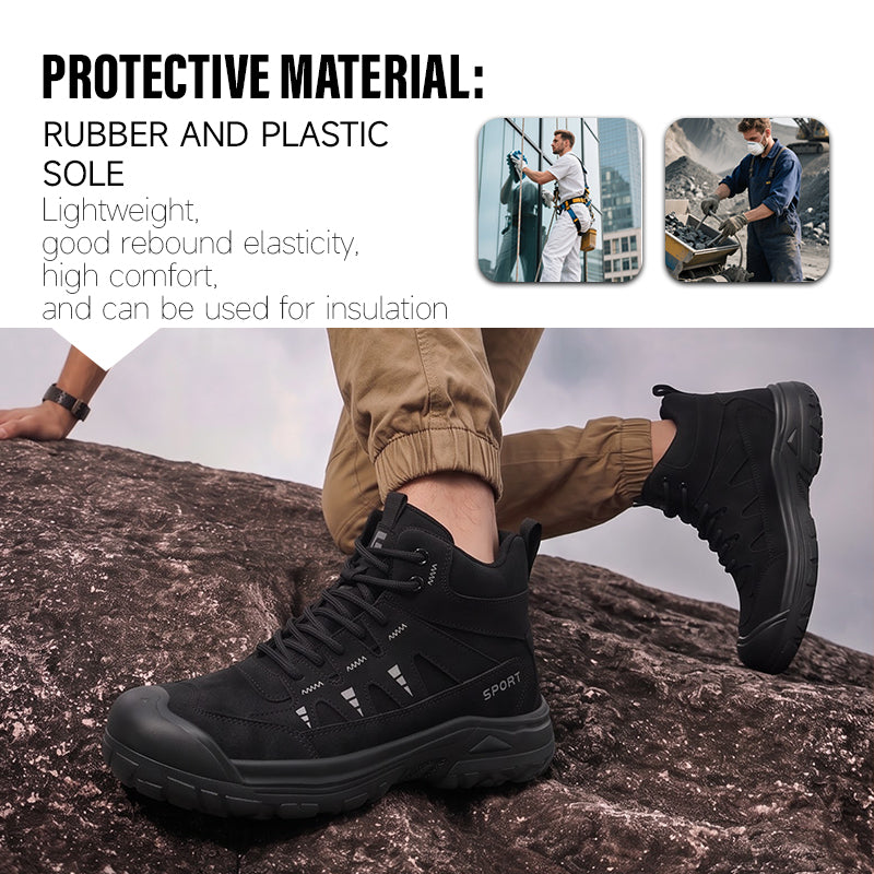 GUYISA 6080GBK Safety Boot, Work Series Euro Standard Steel Toe Anti‑Smash Anti‑Puncture, Rubber‑Plastic Outsole Microfiber Fly Mesh Black All‑Season New Work Footwear