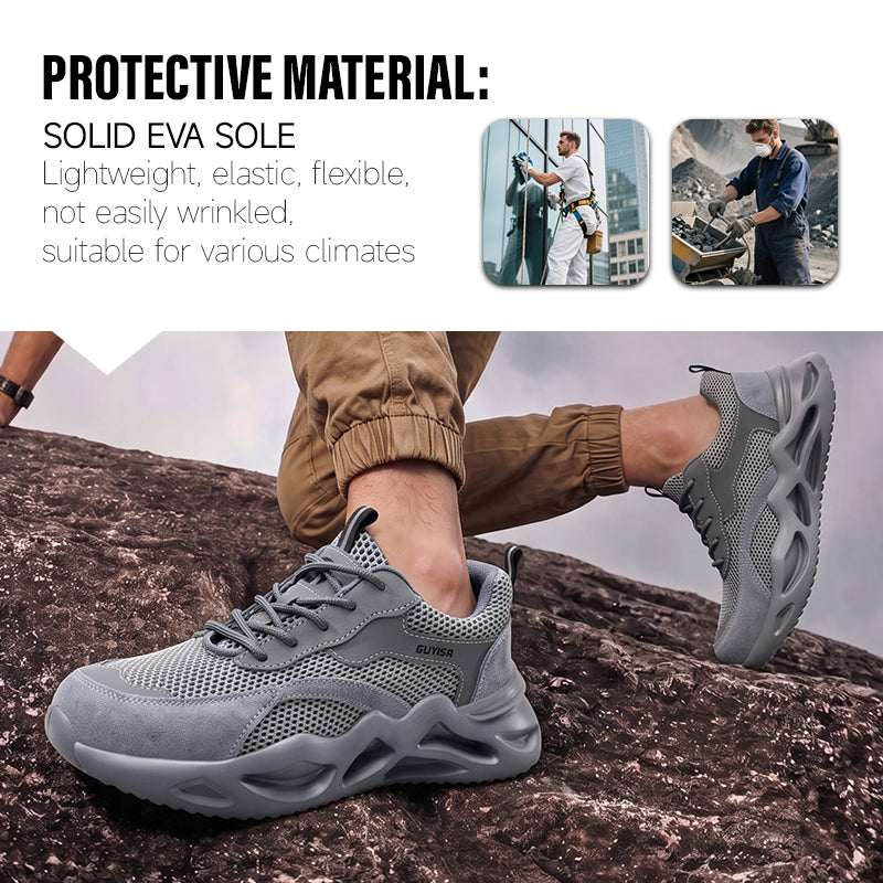 GUYISA 3157T Low Cut Summer Dad Style Safety Shoes, EU Steel Toe Anti Smash Anti Puncture, Microfiber Suede Fly Mesh, EVA Sole Grey Work Footwear
