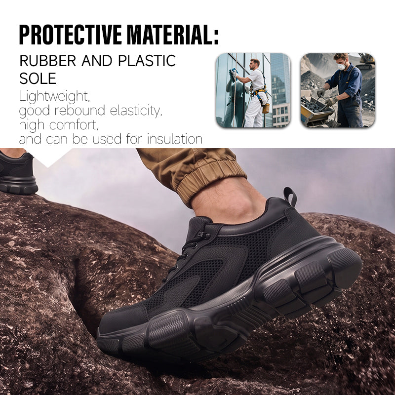 GUYISA 3013BK Low Cut Summer Safety Shoes, Anti Smash Anti Puncture Work Shoes, EU Standard Steel Toe Cap, Rubber Plastic Outsole, Microfiber & Fly Mesh Breathable Industrial Safety Footwear Black