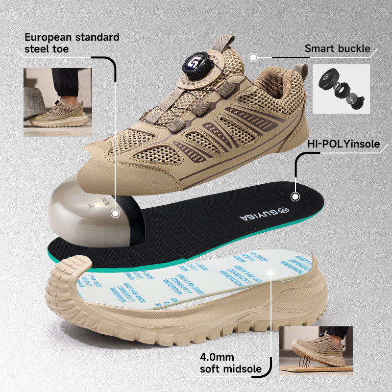 GUYISA New Summer Low Top Safety Shoes, EU Standard Steel Toe, 4.0mm  Anti-Puncture Sole, Breathable Fly Mesh & Microfiber