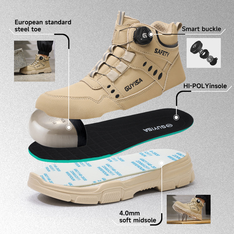 GUYISA Safety Boots Acceptable Custom Steel Toe Anti-smash and Anti-puncture Waterproof Smart Buckle Safety Shoes for Men
