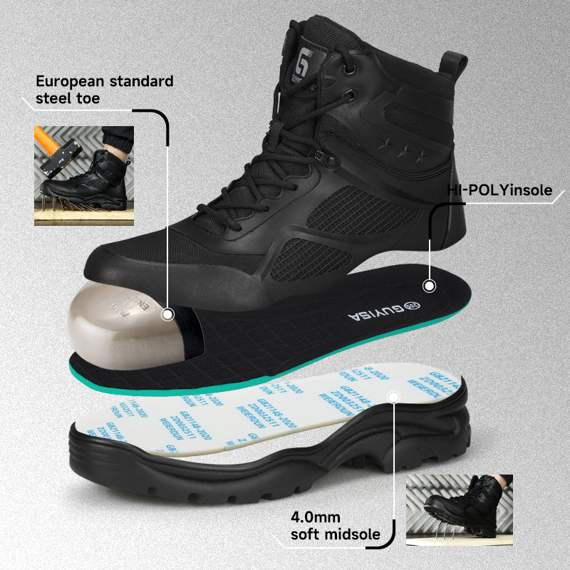 GUYISA Industrial Safety Boots Anti-Slip Rubber Sole Steel Toe Work Boot for Men