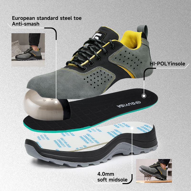 GUYISA 6077GY Welding Safety Shoes, Steel Toe Anti-Smash,Dual Density PU Sole