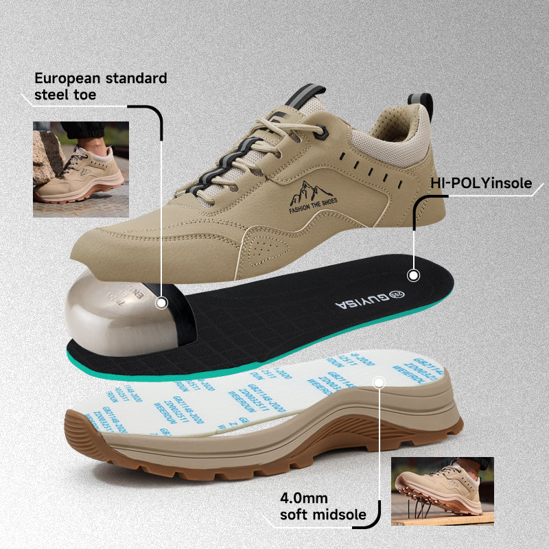 GUYISA Leisure Series Microfiber Upper European Standard Steel Toe Rubber Sole New Style Yellow-brown Safety Shoes