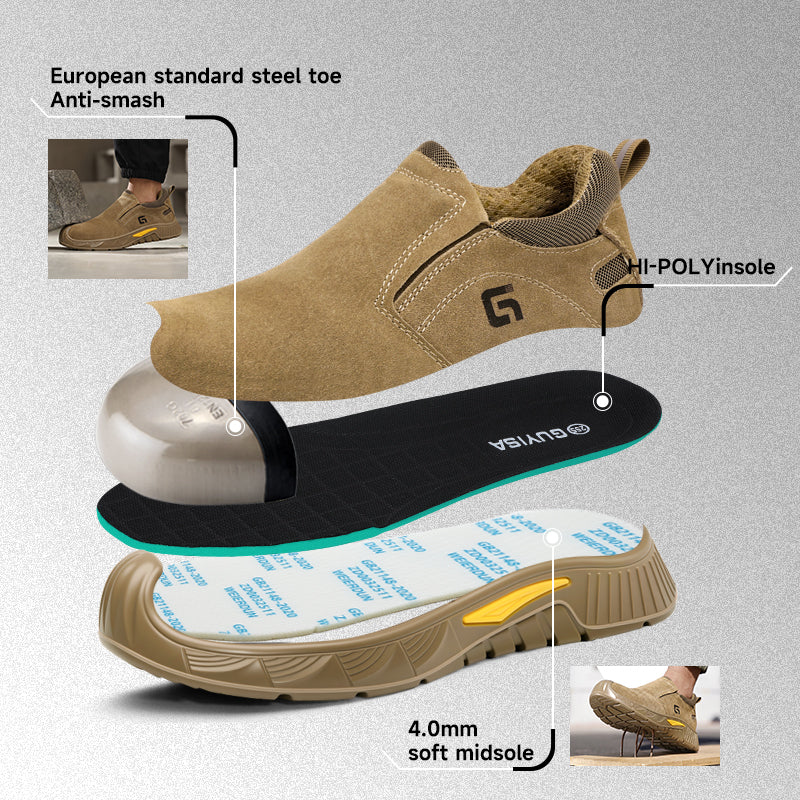 GUYISA 6059 Welding Safety Shoes, EU Steel Toe,  Solid Dual-Density PU Outsole & Suede Leather