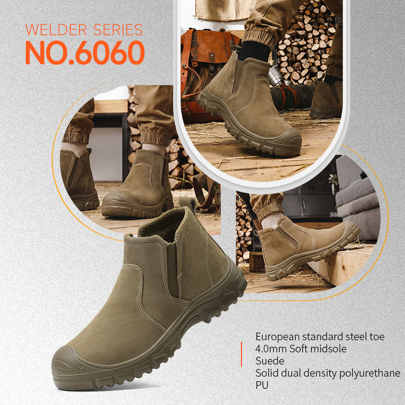 GUYISA 6060 Welding Safety Shoes, EU Steel Toe, Puncture-Proof, Solid Dual-Density PU Sole, Suede Leather Upper