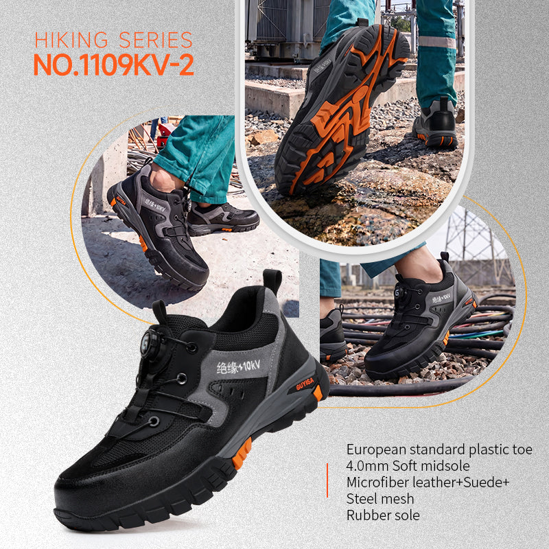 Black Hiking Work Safety Shoes GUYISA 1109KV-2, EU Composite Toe 10KV Insulation Anti-Smash Puncture-Proof Rubber Outsole