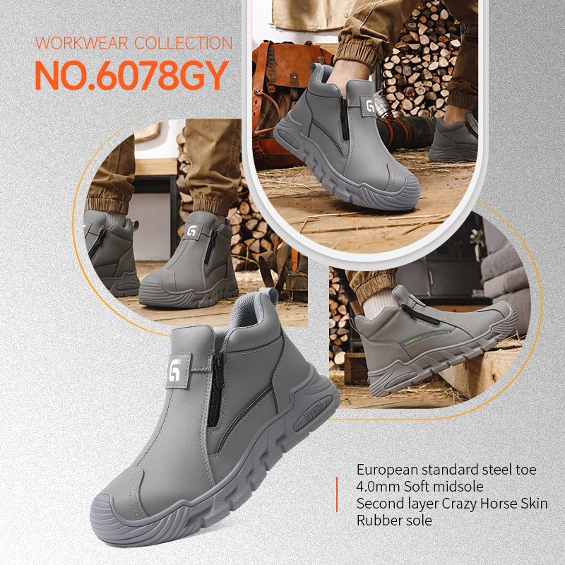 GUYISA 6078GY Grey Work Safety Shoes, EU Steel Toe Anti-Smash Anti-Puncture Rubber Sole Microfiber Upper