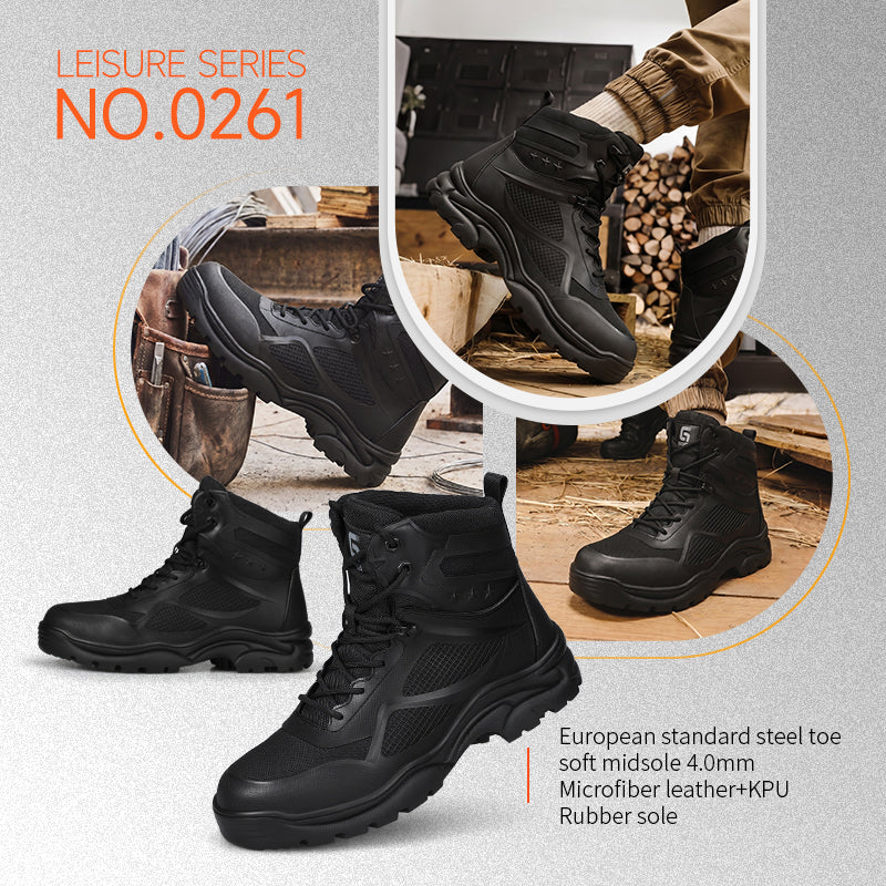 GUYISA Industrial Safety Boots Anti-Slip Rubber Sole Steel Toe Work Boot for Men